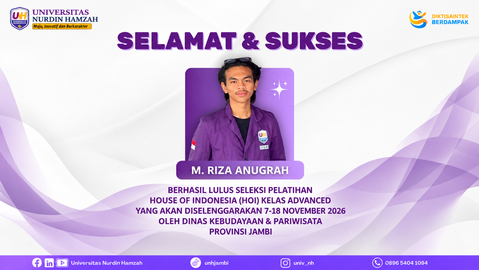 Mahasiswa Universitas Nurdin Hamzah Lulus Seleksi Pelatihan House of Indonesia (HOI) Kelas Advanced